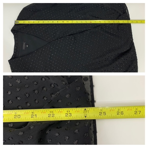 Talbots Solid Black Textured Swiss Dot Sheer Long Sleeve Surplice Blouse Size 8 - Picture 16 of 16